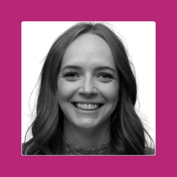 Jillian, internal career transition client, black and white smiling headshot